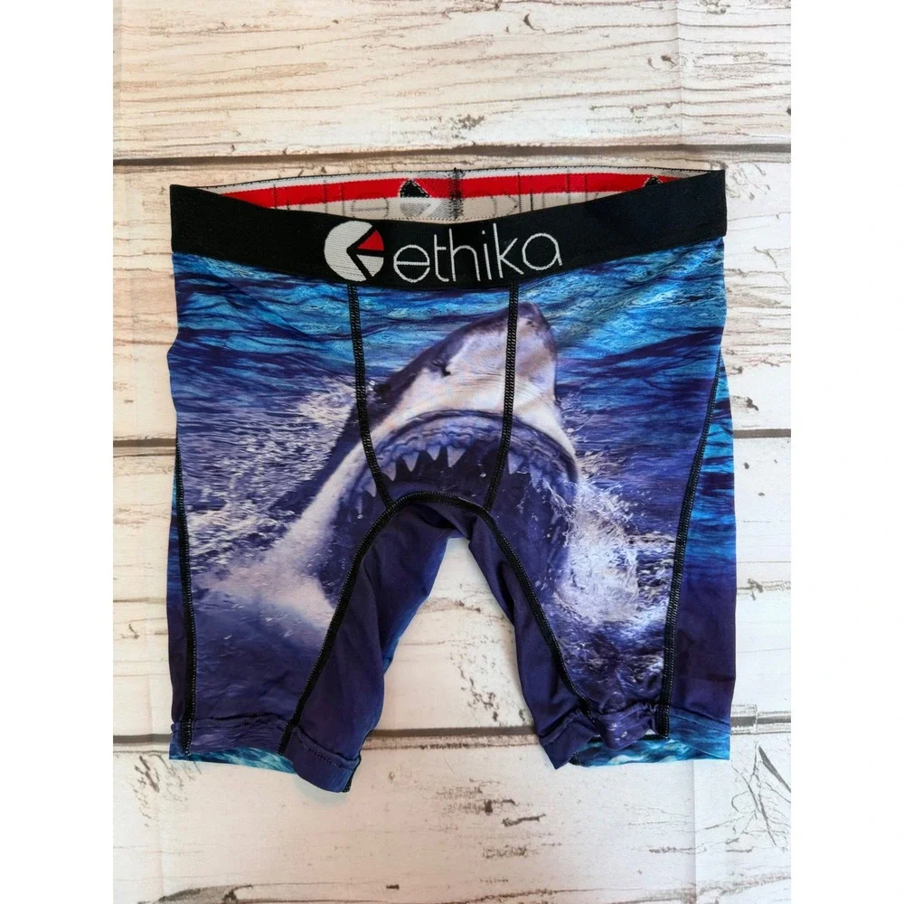 Ethika Mens Great White Shark Boxer Briefs Blue Ocean Graphic Staple Fit Small